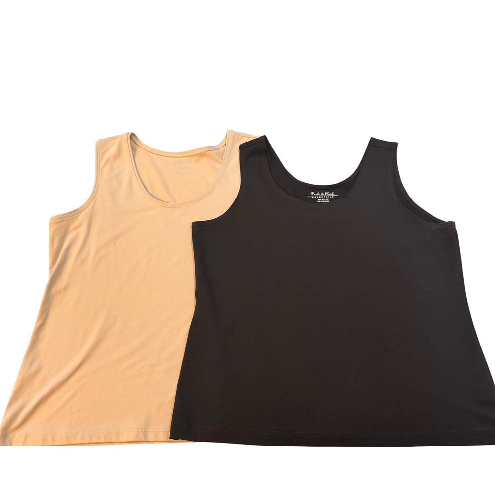 Peck & Peck Tank Top Set 2pc Tan Black Nylon Spandex Stretch Shell Large